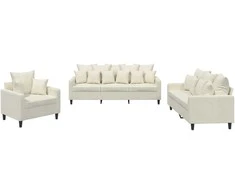 Sofa Sofos komplektas su pagalvėlėmis, 3 dalių, kreminis, aksomas