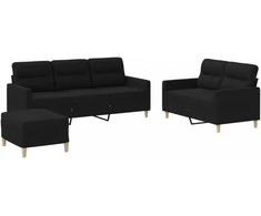 Sofa Sofos komplektas su pagalvėlėmis, 3 dalių, juodas, audinys