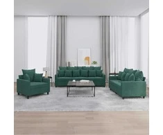 Sofa Sofos komplektas su pagalvėlėmis, 3 dalių, žalias, aksomas