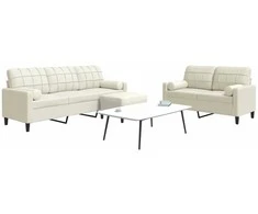 Sofa Sofos komplektas su pagalvėlėmis, 3 dalių, kreminis, aksomas
