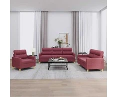 Sofa Sofos komplektas su pagalvėlėmis, 3 dalių, vyno, audinys