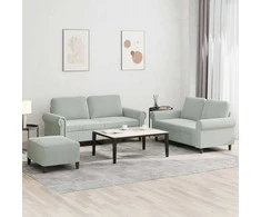 Sofa Sofos komplektas su pagalvėlėmis, 3 dalių, pilkas, aksomas