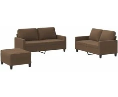 Sofa Sofos komplektas su pagalvėlėmis, 3 dalių, rudas, audinys