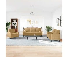 Sofa Sofos komplektas su pagalvėlėmis, 3 dalių, rudas, aksomas
