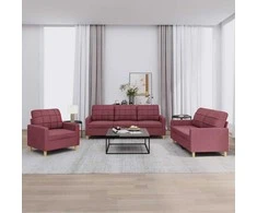 Sofa Sofos komplektas su pagalvėlėmis, 3 dalių, vyno, audinys
