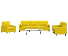Sofa Sofos komplektas su pagalvėlėmis, 3 dalių, geltonas, aksomas