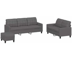 Sofa Sofos komplektas su pagalvėlėmis, 3 dalių, pilkas, dirbtinė oda