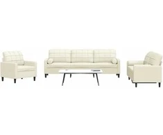 Sofa Sofos komplektas su pagalvėlėmis, 3 dalių, kreminis, aksomas