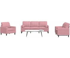 Sofa Sofos komplektas su pagalvėlėmis, 3 dalių, rožinis, aksomas