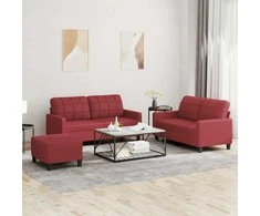 Sofa Sofos komplektas su pagalvėlėmis, 3 dalių, vyno, dirbtinė oda
