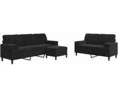 Sofa Sofos komplektas su pagalvėlėmis, 3 dalių, juodas, aksomas