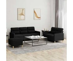 Sofa Sofos komplektas su pagalvėlėmis, 3 dalių, juodas, audinys
