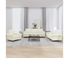 Sofa Sofos komplektas su pagalvėlėmis, 3 dalių, kreminis, aksomas