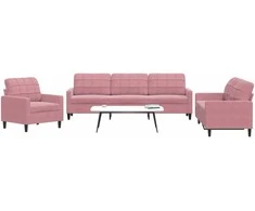 Sofa Sofos komplektas su pagalvėlėmis, 3 dalių, rožinis, aksomas