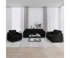 Sofa Sofos komplektas su pagalvėlėmis, 3 dalių, juodas, audinys