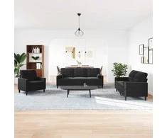 Sofa Sofos komplektas su pagalvėlėmis, 3 dalių, juodas, aksomas