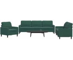 Sofa Sofos komplektas su pagalvėlėmis, 3 dalių, žalias, aksomas