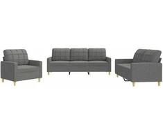 Sofa Sofos komplektas su pagalvėlėmis, 3 dalių, pilkas, audinys