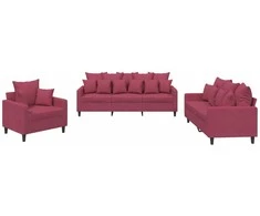 Sofa Sofos komplektas su pagalvėlėmis, 3 dalių, vyno, aksomas