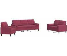 Sofa Sofos komplektas su pagalvėlėmis, 3 dalių, vyno, aksomas