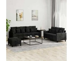 Sofa Sofos komplektas su pagalvėlėmis, 3 dalių, juodas, aksomas