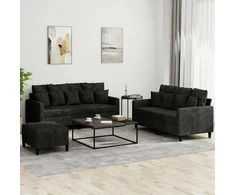 Sofa Sofos komplektas su pagalvėlėmis, 3 dalių, juodas, aksomas