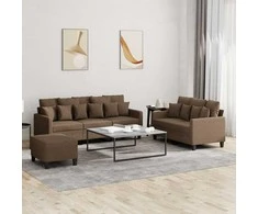 Sofa Sofos komplektas su pagalvėlėmis, 3 dalių, rudas, audinys