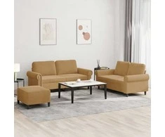 Sofa Sofos komplektas su pagalvėlėmis, 3 dalių, rudas, aksomas