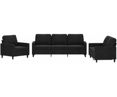 Sofa Sofos komplektas su pagalvėlėmis, 3 dalių, juodas, aksomas