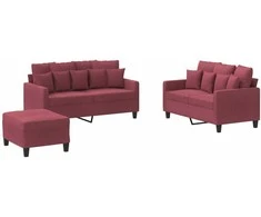 Sofa Sofos komplektas su pagalvėlėmis, 3 dalių, vyno, audinys