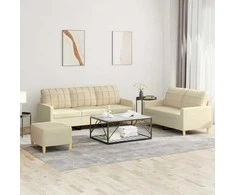 Sofa Sofos komplektas su pagalvėlėmis, 3 dalių, kreminis, audinys