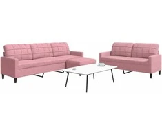 Sofa Sofos komplektas su pagalvėlėmis, 3 dalių, rožinis, aksomas
