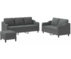 Sofa Sofos komplektas su pagalvėlėmis, 3 dalių, pilkas, audinys