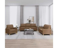 Sofa Sofos komplektas su pagalvėlėmis, 3 dalių, rudas, audinys