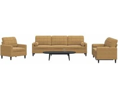Sofa Sofos komplektas su pagalvėlėmis, 3 dalių, rudas, aksomas