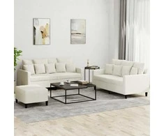 Sofa Sofos komplektas su pagalvėlėmis, 3 dalių, kreminis, aksomas
