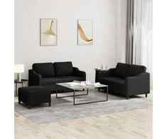 Sofa Sofos komplektas su pagalvėlėmis, 3 dalių, juodas, audinys