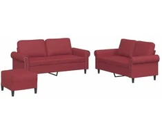 Sofa Sofos komplektas su pagalvėlėmis, 3 dalių, vyno, dirbtinė oda
