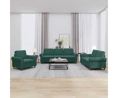 Sofa Sofos komplektas su pagalvėlėmis, 3 dalių, žalias, aksomas