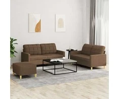 Sofa Sofos komplektas su pagalvėlėmis, 3 dalių, rudas, audinys