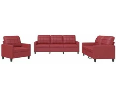 Sofa Sofos komplektas su pagalvėlėmis, 3 dalių, vyno, dirbtinė oda