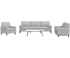 Sofa Sofos komplektas su pagalvėlėmis, 3 dalių, pilkas, aksomas