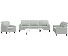 Sofa Sofos komplektas su pagalvėlėmis, 3 dalių, pilkas, aksomas
