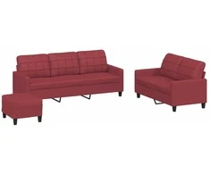 Sofa Sofos komplektas su pagalvėlėmis, 3 dalių, vyno, dirbtinė oda
