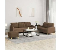 Sofa Sofos komplektas su pagalvėlėmis, 3 dalių, rudas, audinys