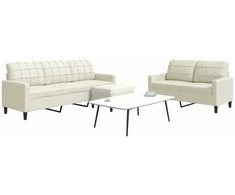 Sofa Sofos komplektas su pagalvėlėmis, 3 dalių, kreminis, aksomas