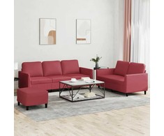 Sofa Sofos komplektas su pagalvėlėmis, 3 dalių, vyno, dirbtinė oda