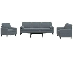 Sofa Sofos komplektas su pagalvėlėmis, 3 dalių, pilkas, aksomas
