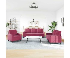 Sofa Sofos komplektas su pagalvėlėmis, 3 dalių, vyno, aksomas