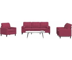 Sofa Sofos komplektas su pagalvėlėmis, 3 dalių, vyno, aksomas